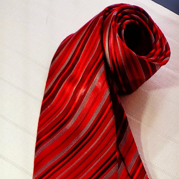 CARLO MONZA, Italian men's tie, 100% SILK, handmade, Patterns: Red stripes - Picture 8 of 15